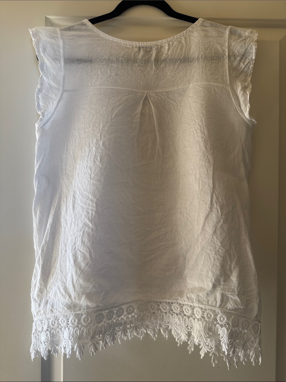 NWT Terzo Millennio Women's White linen cotton ItalianSleeveless Lace-Hem top - Picture 7 of 7